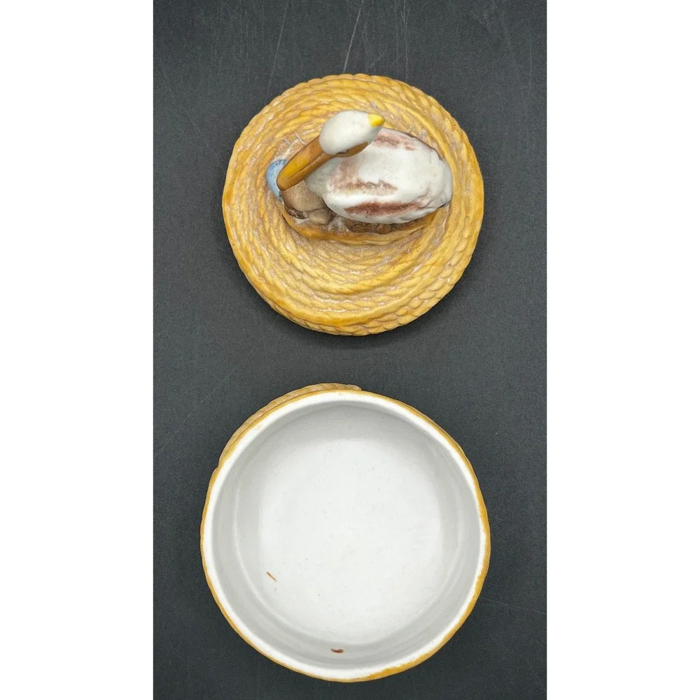 Ceramic Pelican Rope Trinket Box Lid Coastal Nautical Bird Figurine 4.25